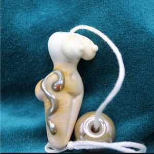 Handmade Lampwork Goddess Earth Mama Focal Bead Set Nude Woman Cream Pendant
